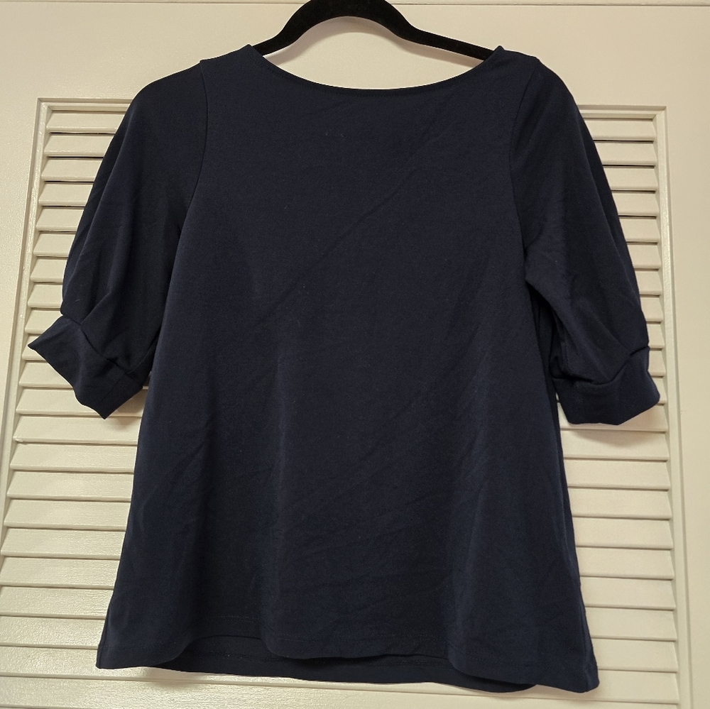 H&M - Navy Lightweight 3/4 Sleeve Business Casual Office Classic Top